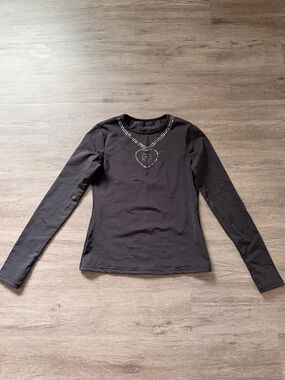 Women's Black Long-Sleeve rhinestone Accent Top